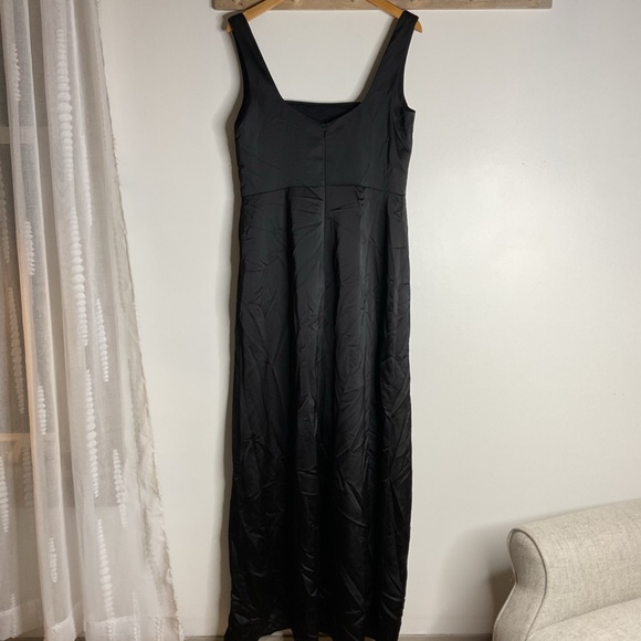 Dessy Group Thread Square Neck Satin A-Line Front Slit Black Maxi Dress NWT Lge - Picture 4 of 12